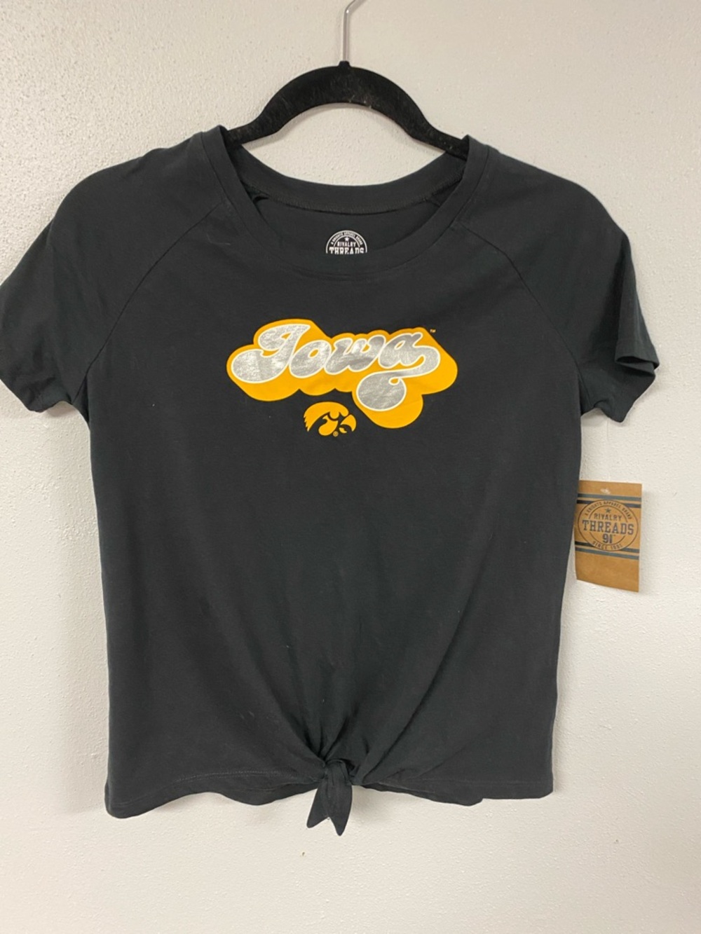 Rivalry Threads Iowa Knot-Front Tee - Black and Gold. Girls XL 14-16